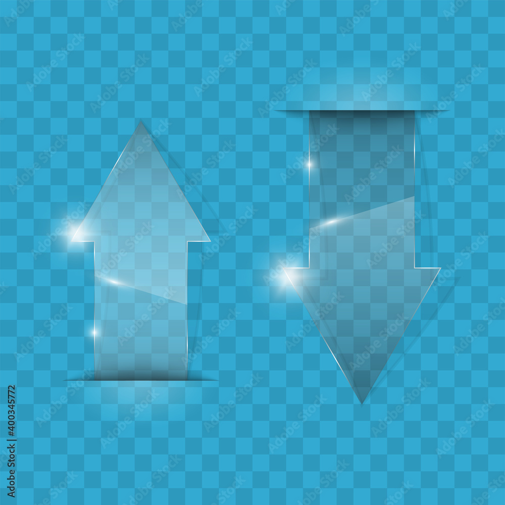 Poster Transparent arrow banners set. Direct glassy shape. Abstract arrows Background. Business infographic presentation diagram. Section compare service. down arrow trend. Paper index. Exact pointer