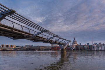 Upward picture of bridge leading to Saint Paul cathedral in London City UK
