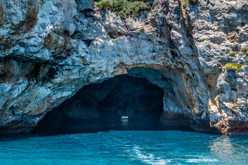 a boat inside a cave