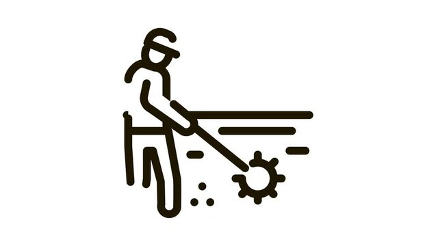 garden worker with tool Icon Animation. black garden worker with tool animated icon on white background