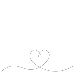 Heart line drawing on white background, vector illustration