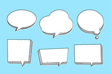 Speech Bubble set in Sketch hand drawn style. Space for quote and text. Vector illustration