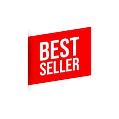 Bestseller red ribbon. Realistic shadow. Vector banner