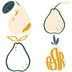 Pear garden fruit modern flat vector illustration, simple and minimalistic set of pears for print and web design