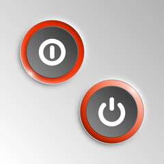 web round button on and off mark patch of reflected light for website or app. Isolated bell button sign with border, reflection and shadow on background. button inclusion mark