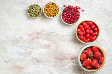 top view fresh red fruits on white background fruit fresh berry color