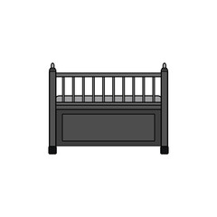 baby crib cradle bed icon on white background. Vector illustration in flat cartoon design. 