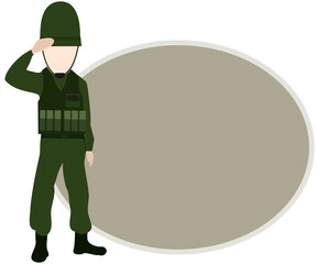 Army soldier standing respect warrior border, cute occupation illustration vector