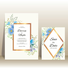 Fototapeta na wymiar Wedding invitation set with beautiful flower watercolor frame