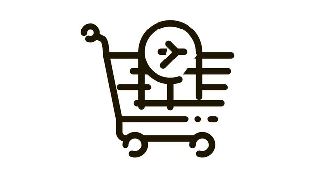 trolley for duty free products Icon Animation. black trolley for duty free products animated icon on white background