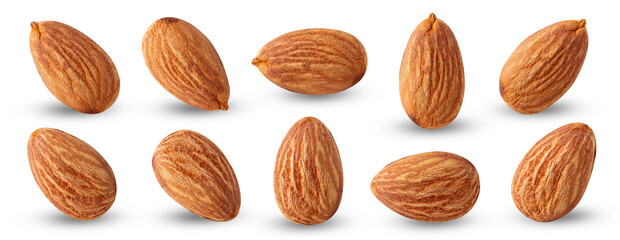 almond nuts set isolated.Clipping path