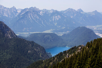 Naklejka na ściany i meble Bavarian lake Alpsee from above