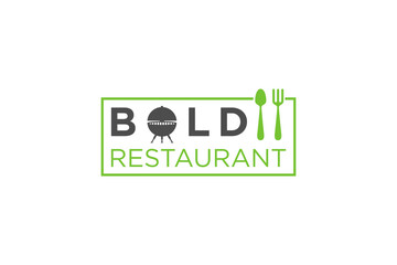 Restaurant logo design utensils element, spoon fork and grill icon minimalist modern brand identity.