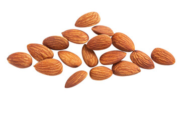 almond raw many fly almond full macro shoot nuts healthy food ingredient on white isolated .Clipping path