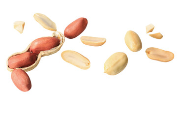 organic peanuts salted snack chapped fly in air  healthy food  on white isolated with clipping path