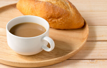 epresso cofffe bun on wood background