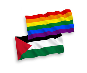 Flags of Rainbow gay pride and Palestine on a white background