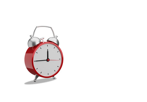 3D rendering realistic Analog alarm clock classic red color isolated on white background with clipping path