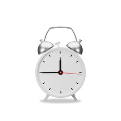 3D rendering realistic front view Analog alarm clock classic white color isolated on white background with clipping path