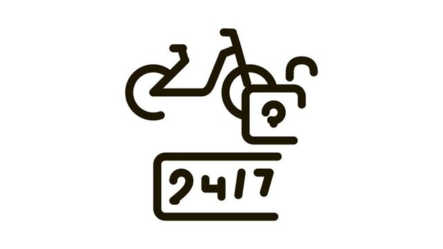 24-hour bike sharing services Icon Animation. black 24-hour bike sharing services animated icon on white background