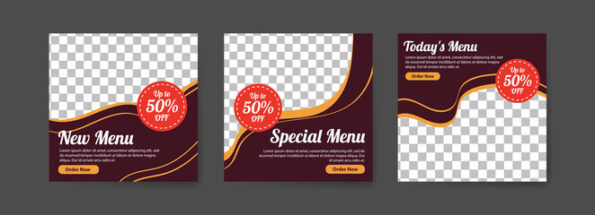 Social media post templates for digital marketing and food sales promotion. culinary advertising. Offer social media banners. vector photo frame mockup illustration