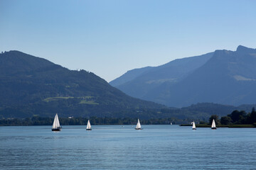 Sailing boats at lake Chiemsee, Bavaria, Germany