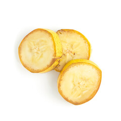 3 ripe bananas with slicing on a white isolated