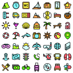 Set Abstract Doodle Elements Hand Drawn Collection Travel Tourism Sketch Vector Design Style Background Summer Sun Compass Camera Plane Glasses Ticket Illustration Icons