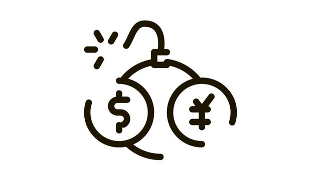 currency trading bomb Icon Animation. black currency trading bomb animated icon on white background