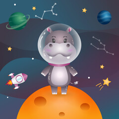 Cute hippo in the space galaxy