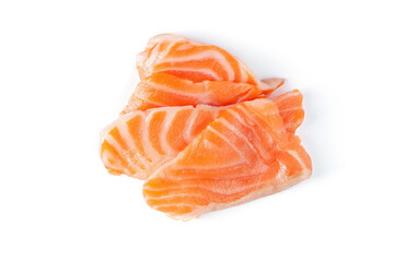 Fresh salmon filleted pieces  uncooked isolated salmon Clipping Path on white isolated .Image stack Full depth of field macro