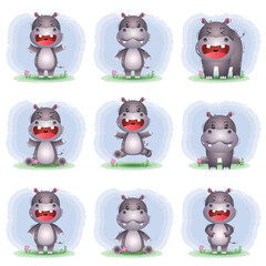 Cute hippo collection in the children's style