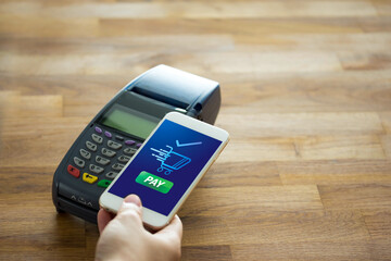 NFC technology  show shopping transfer payment through smartphone app Mobile Payment