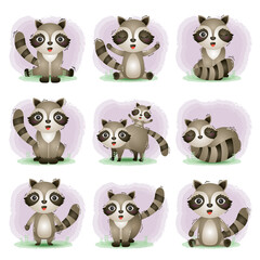 Cute racoons collection in the children's style
