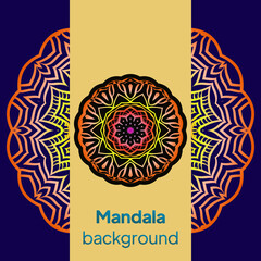 Creative invitation card template with floral round mandala. Vector illustration.