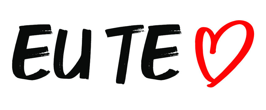 vector illustration that says 'eu te amo' with a bright red heart instead of the word amo, simplistic design	
