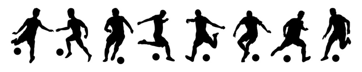 Silhouettes Soccer Players in Various poses stock illustration