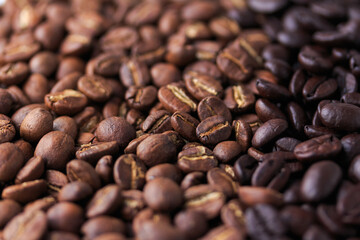 Coffee beans Different roast light Medium black coffee drink energy  background soft focus