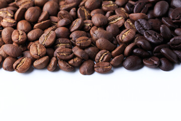Coffee beans Different roast light Medium black coffee drink energy on white isolated clipping path
