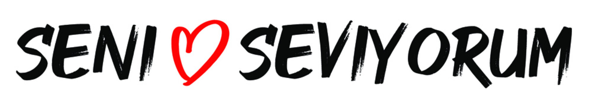 vector illustration that says 'seni seviyorum' with a bright red heart, simplistic design	

