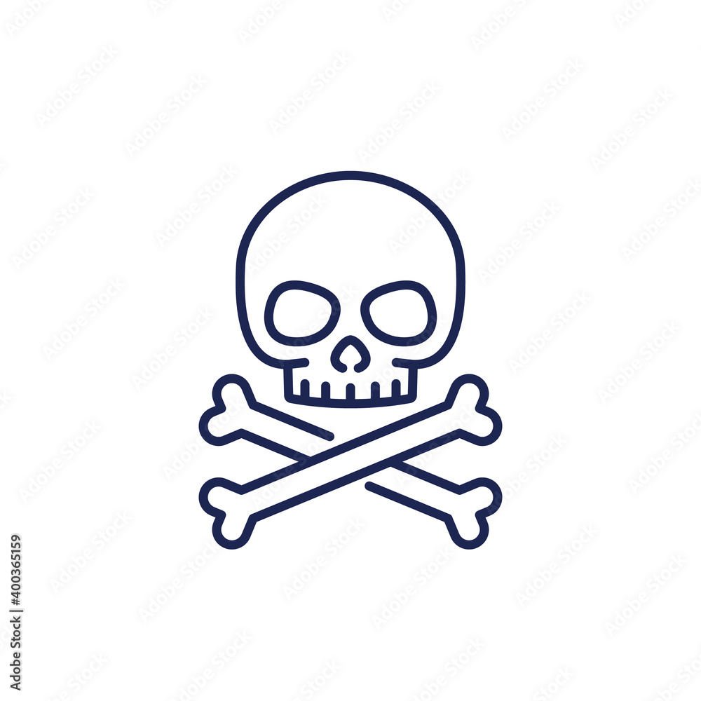 Wall mural danger icon, skull and bones line vector