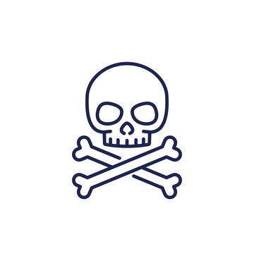 danger icon, skull and bones line vector