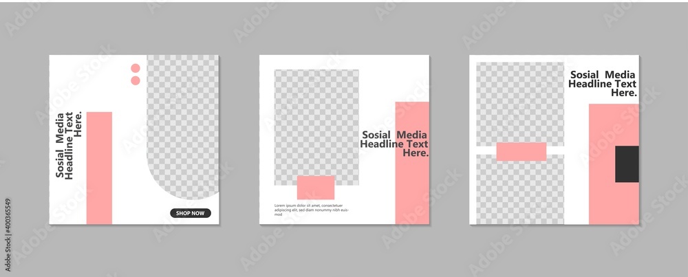 Wall mural set of editable minimal square banner template. pink and white background color with geometric shape