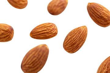 almond closeup nut fly on white isolated