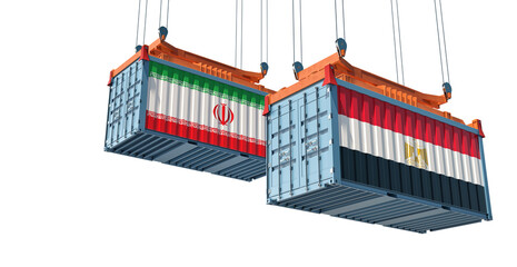 Freight containers with Egypt and Iran national flags. 3D Rendering 