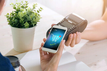 NFC technology  show shopping transfer payment through smartphone app Mobile Payment