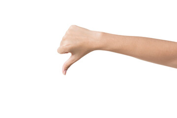 woman show thumbs down on white