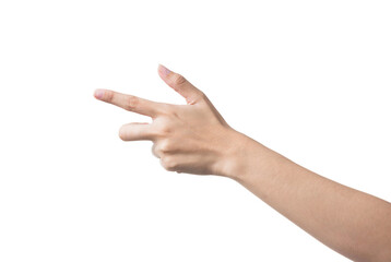 Closeup of male hand pointing. Isolated on white background