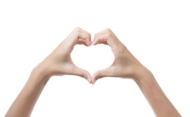 Hand on heart-shaped on white background