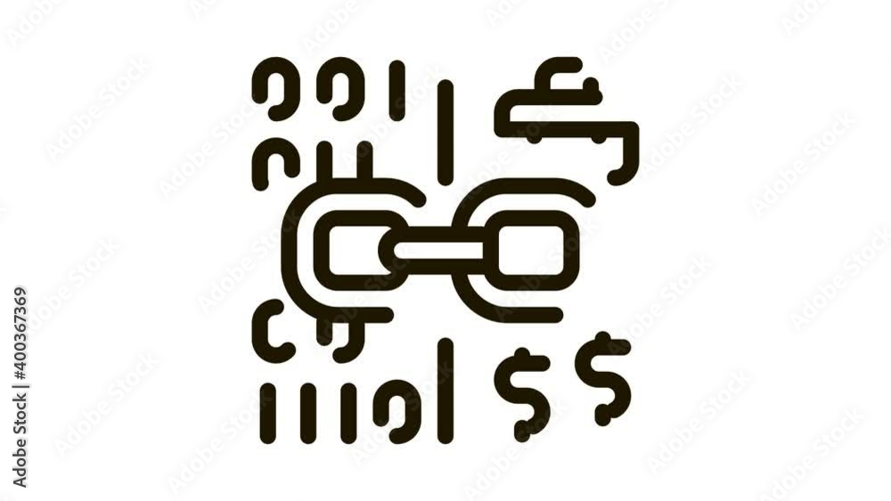 Poster linking binary code to money icon animation. black linking binary code to money animated icon on whi